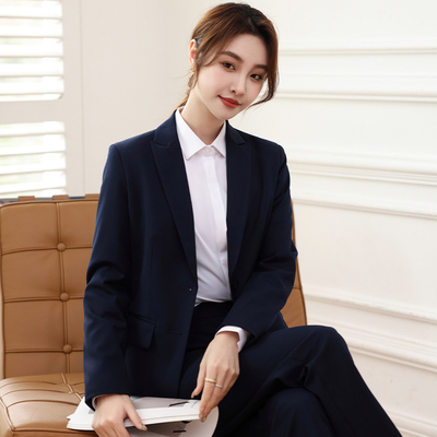藏蓝西装套装女公务员面试服装职业答辩正装小个子工作服西服外套