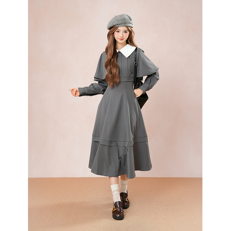 复古优雅深灰色lolita连衣裙女2025秋季新款小众设计收腰显瘦长裙