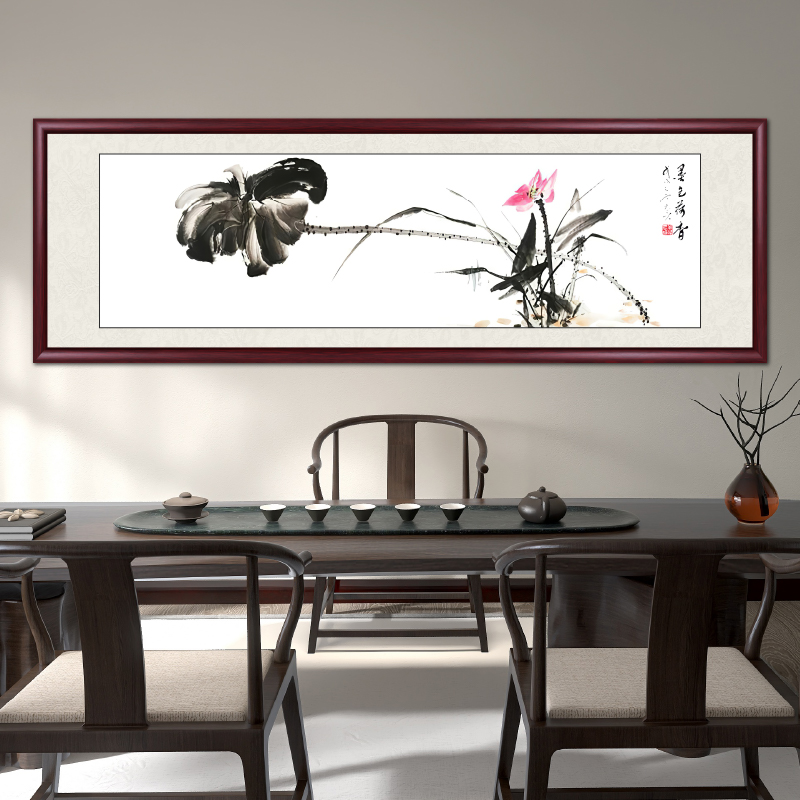荷花水墨画d新中式中堂画客厅挂画国画山水风景画沙发背景墙装饰