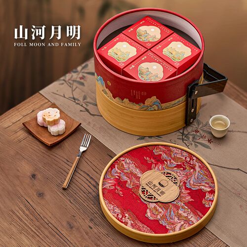 高档中秋包装盒粒层酒店礼品盒复古布艺礼盒空盒礼盒