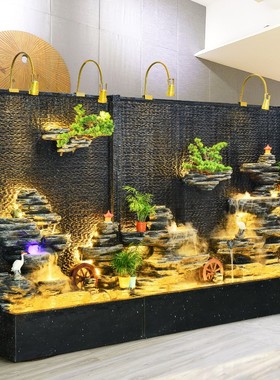 水幕墙流水屏风玄关客厅办公室景观酒店别墅庭院假山喷泉造景