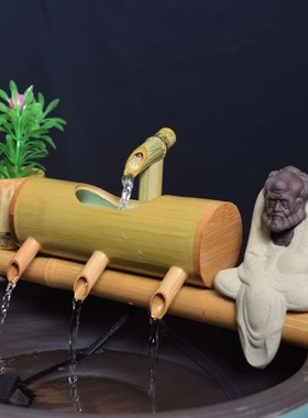 鱼缸循环流水带过制氧竹子流水招财陶瓷缸水池造景养鱼增氧