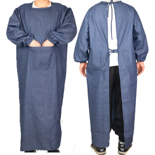 牛仔罩衣长袖加厚耐磨帆布劳保罩衣工作劳动布大褂牛仔围裙反穿衣