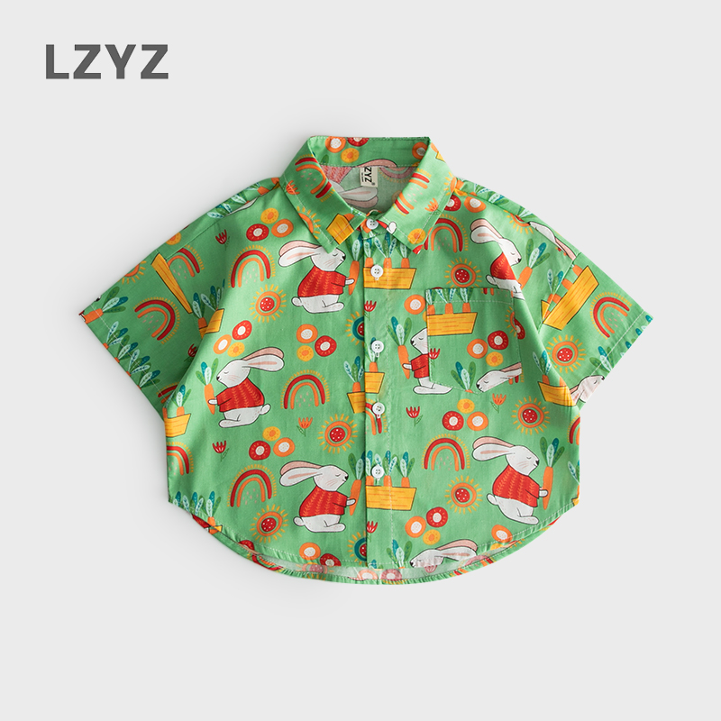 LZYZ童装儿童短袖衬衫男童纯棉衬衣薄款夏季中小童宝宝上衣宽松潮