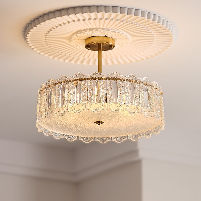 轻奢卧室吸顶灯美式复古手工祥云玻璃灯法式卧室书房家用灯具