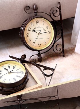 欧式复古怀旧双面挂钟老式钟表酒吧咖啡厅餐厅店铺装饰品壁饰墙饰