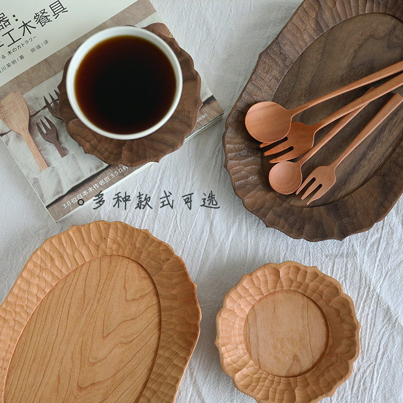 手作日式花边实木餐盘托盘早餐蛋糕盘家用创意茶杯木盘子茶盘收纳,餐饮具,盘,淘宝优惠券,粉丝福利购,淘宝优惠卷