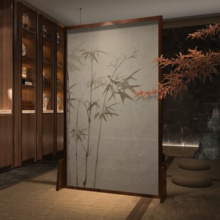 竹子屏风隔断客厅玄关沙发背景墙办公室入户门玄关家用座屏 新中式