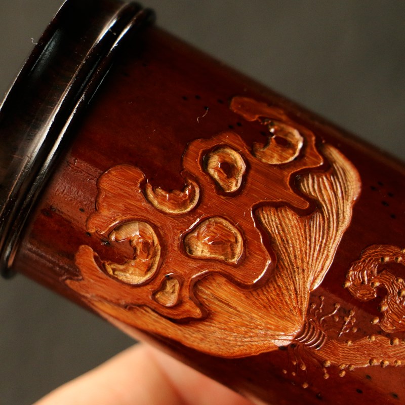 精品纯手工雕刻老煤竹茶叶罐几十年拆房老料竹雕茶筒竹茶仓竹茶罐