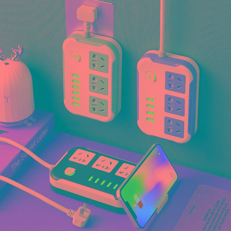 两脚插座2孔插头双头插排带usb插板带长线扦座二项扁头超薄接线板