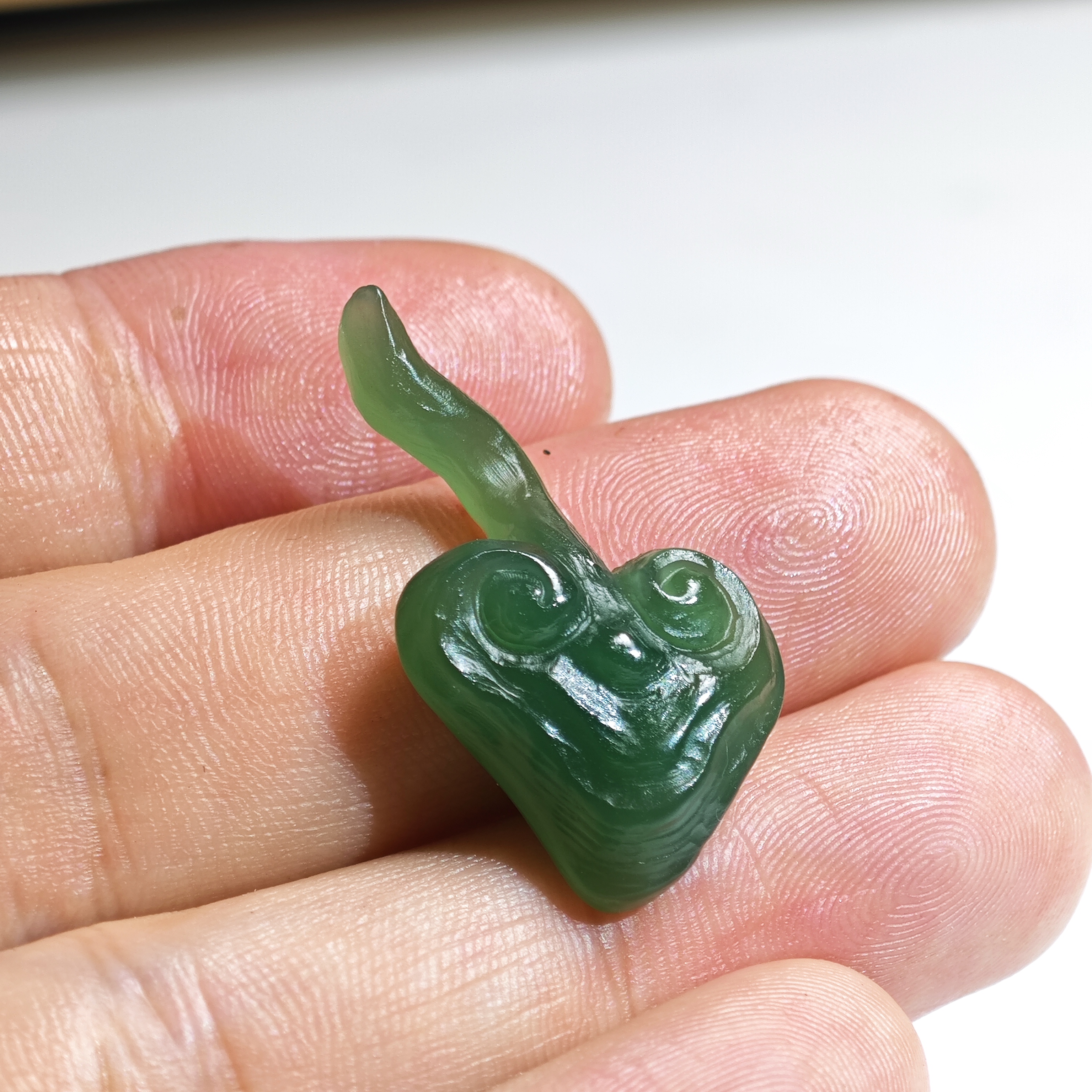 3.4x2.0x0.8cm，西安绿灵芝清供摆件把玩，完整