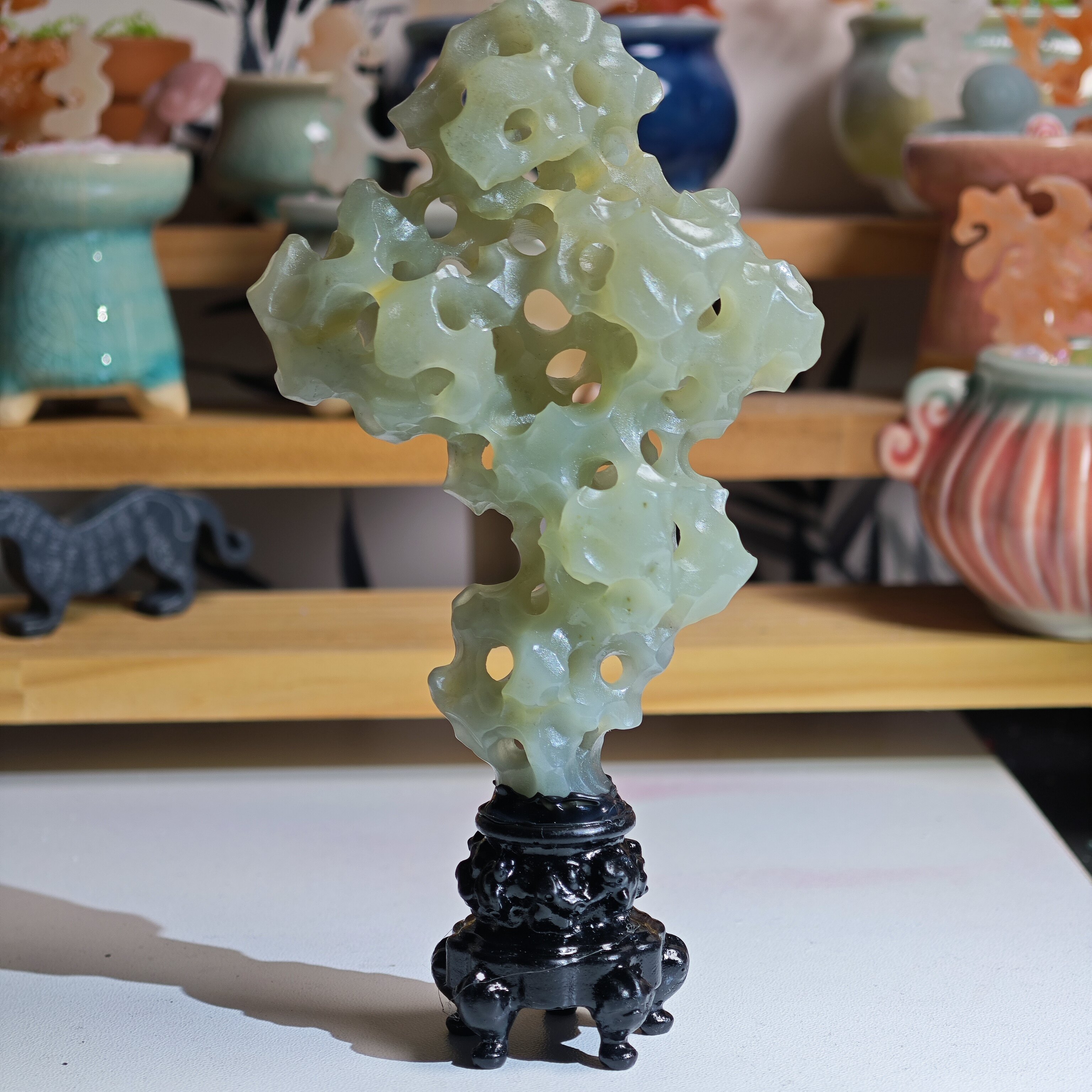 13.4x7.2x3.3cm，丹东绿太湖石摆件