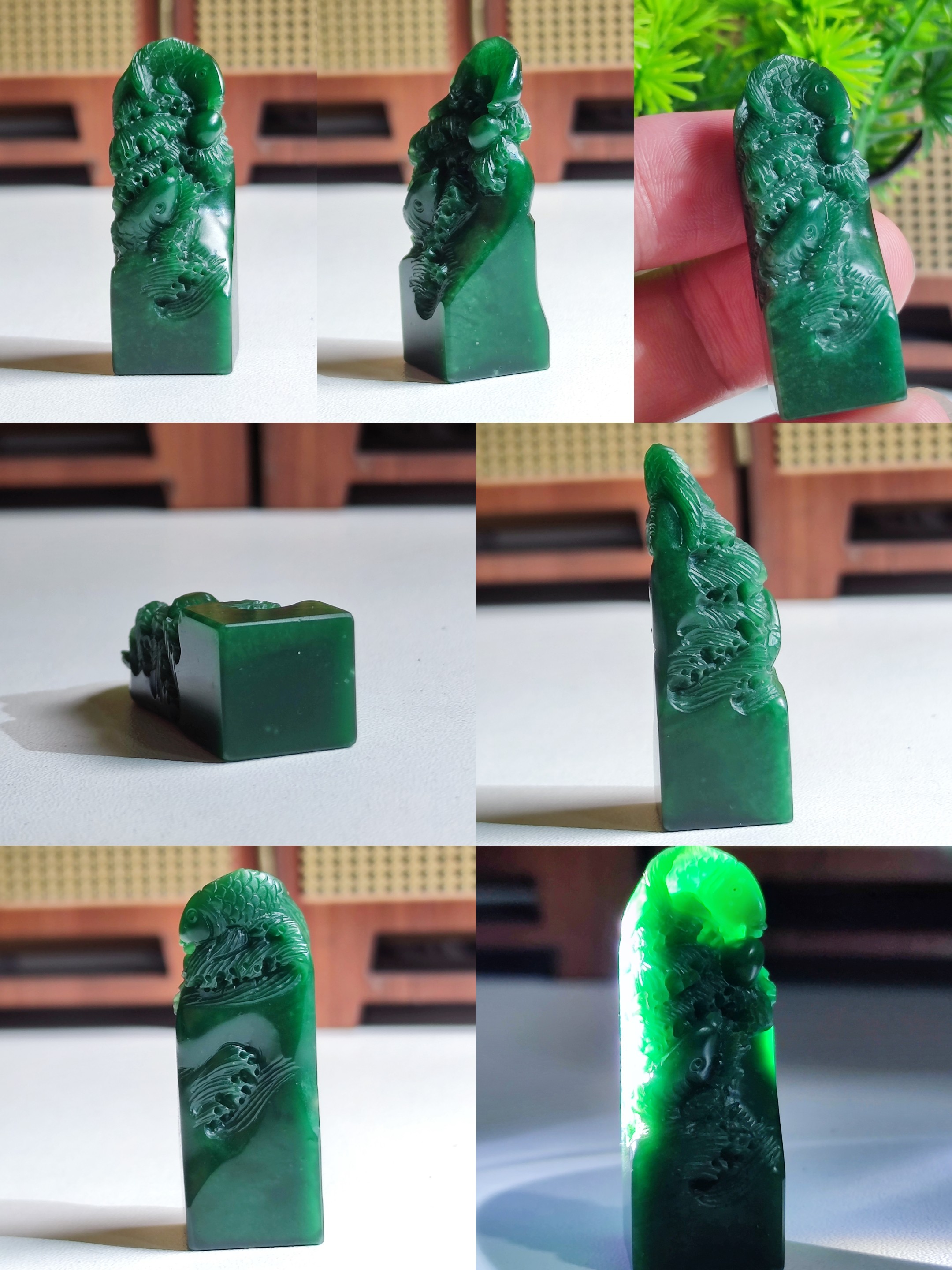 1.5x1.5x4.3cm,西安掘绿系列双鱼印章摆件把玩,完整