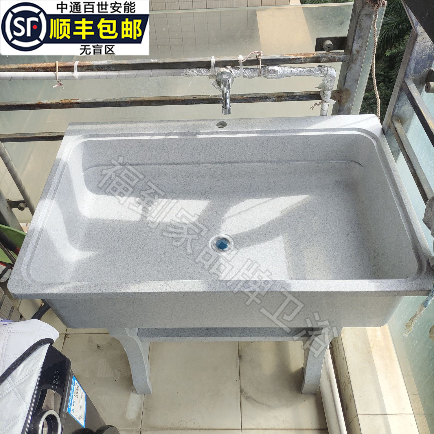 石英石洗衣池长90cm空池活动搓板水槽室内外通用台盆一体水池加厚