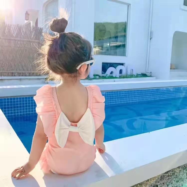 宝宝泳衣女婴儿连体女童比基尼可爱速干露背蝴蝶结儿童游泳衣韩版