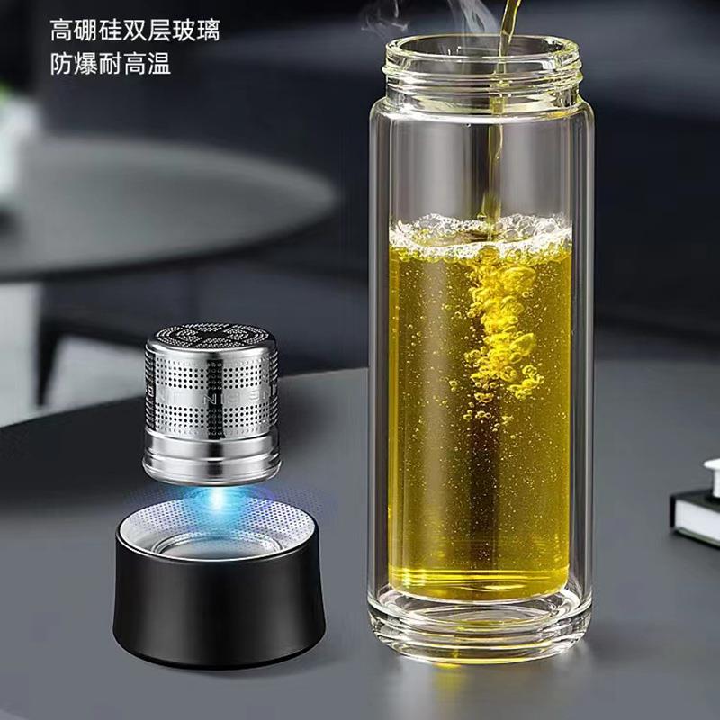 卧龙玻璃杯磁双层加动厚杯子办定公高档泡茶杯吸2561-5自茶水杯lo