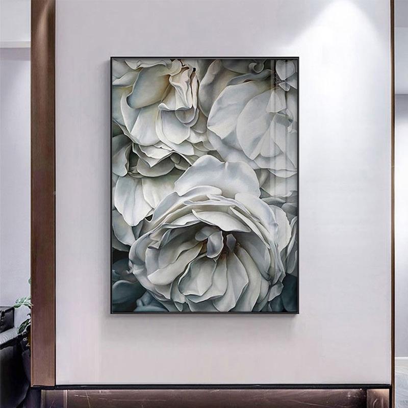 现画代简约玄关装饰画廊B-901餐厅唯走美艺术油白色瑰花客厅酒玫图片