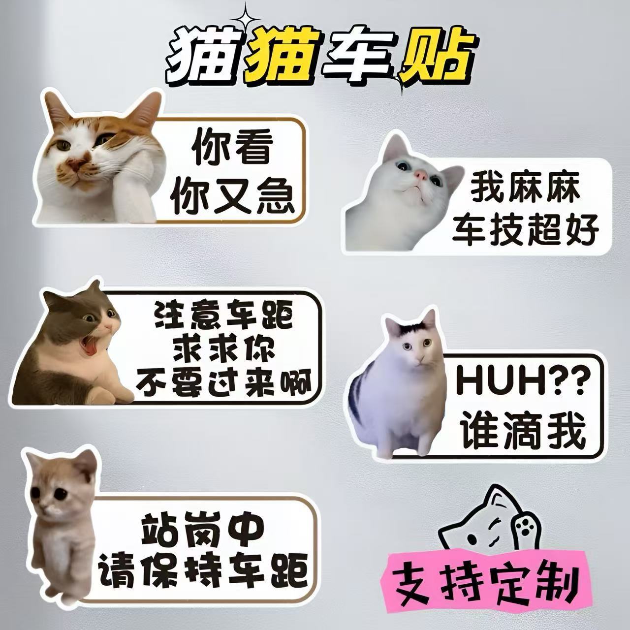 你看你又急车贴可爱搞笑迷因MEME猫猫咪惊讶表情个性创意车贴防水