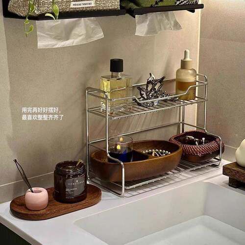 护肤品多层置物架整理架桌面轻奢不锈钢感水杯收纳架化妆