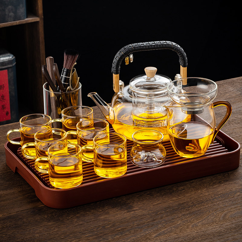 玻璃茶具套装家用轻奢提梁煮茶壶客厅茶盘喝茶小茶杯功夫煮泡茶壶,餐饮具,功夫茶具,淘宝优惠券,粉丝福利购,淘宝优惠卷