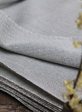 倚山人手工土布手织植物染灰色菱纹花椒纹色织偏薄宽45cm