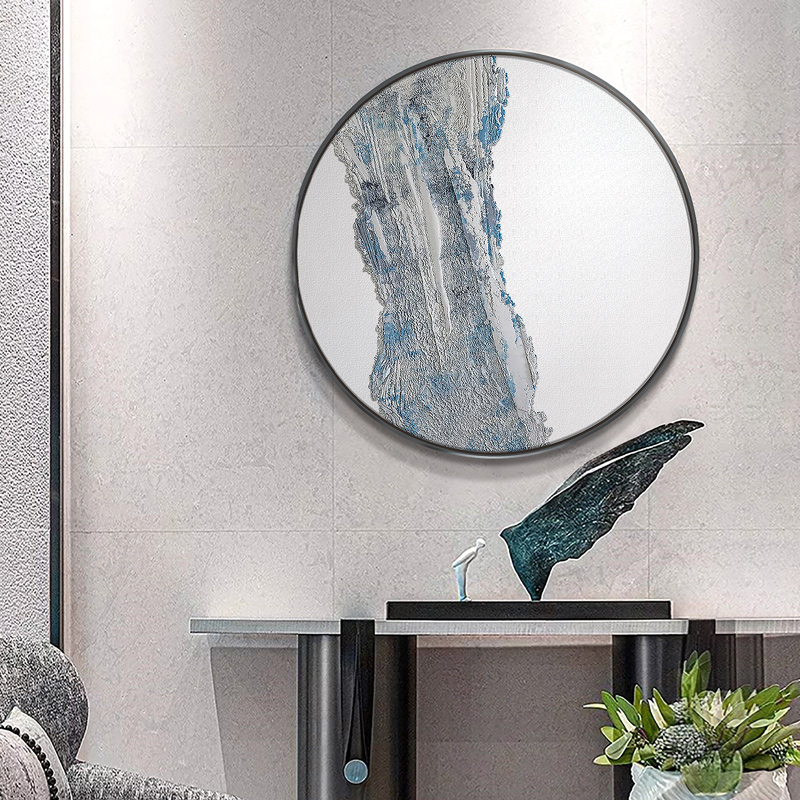 入户进门圆形玄关发光装饰画会所走廊过道砂岩浮雕LED灯挂画客厅图片
