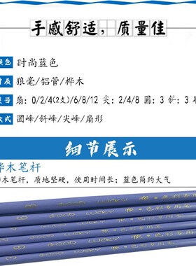 蔡伟斌老师13支装水粉画笔套装蓝色顺狼毫笔猪鬃色彩丙烯