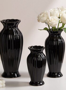 美式简约复古风陶瓷花瓶白色水培插花高级感客厅餐桌装饰花器摆件