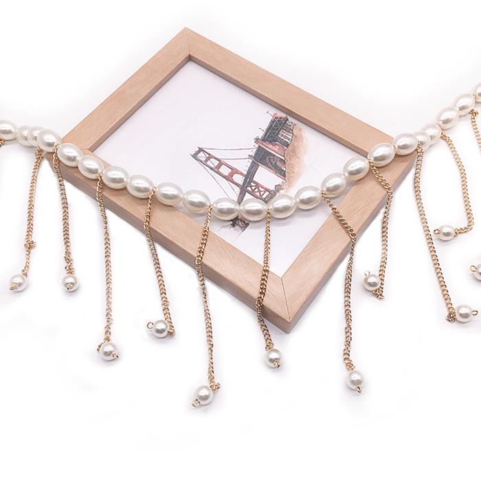 轻奢珍珠绑带韩式金属流苏束带窗帘装饰扎带窗帘扣珍珠串绑绳挂饰