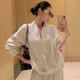 高级感运动套装女秋冬季新款宽松韩版加绒加厚卫衣阔腿长裤两件套