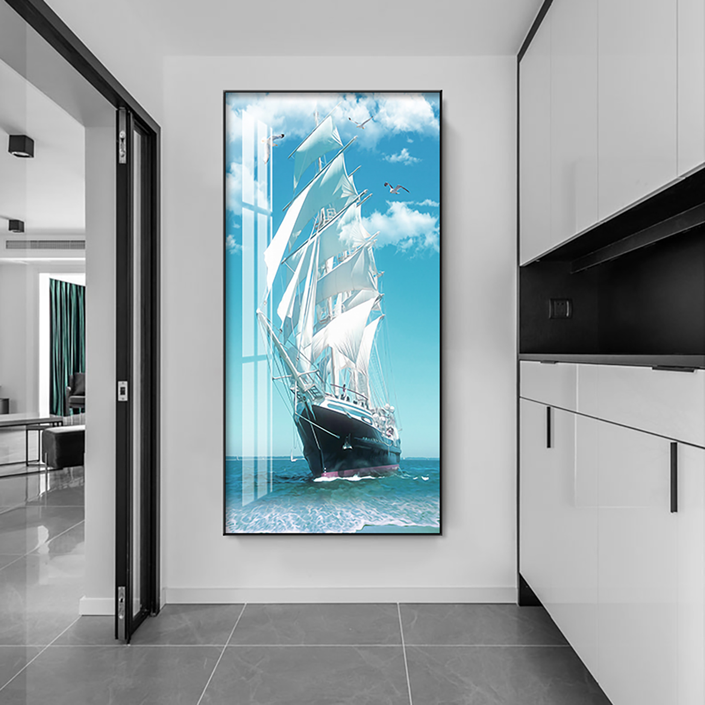 一帆风顺玄关装饰画现代简约走廊过道壁画大气入户门挂画2025新款