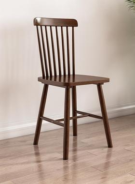 全实木餐椅家用餐厅胡桃色椅子简约商用复古靠背餐桌椅书房温莎p^
