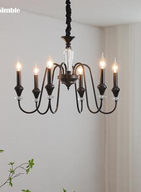 高级感简约法式复古蜡烛吊灯黑色美式轻奢中古南洋风客厅灯具ART