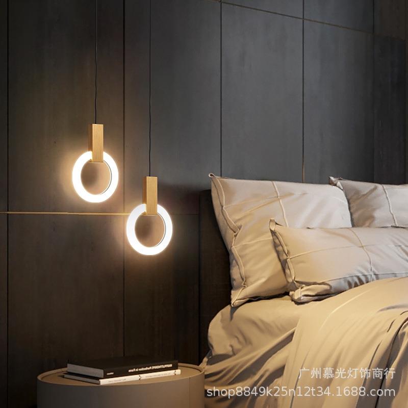 北欧创意床头吊灯轻奢圆形餐厅吧台卧室LED灯具三头极简楼梯吊灯