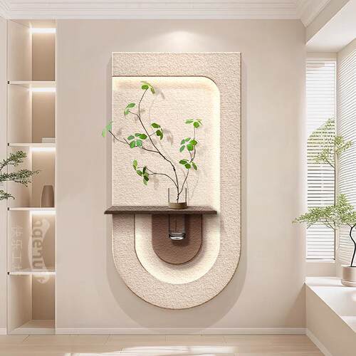 水培花瓶绿植入门玄关装饰画奶油风2024新款入户走廊过道尽头挂画