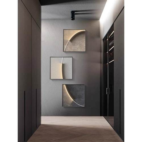 现代极简玄关电表箱遮挡挂画入户门弱电盒墙上装饰画三联抽象组合