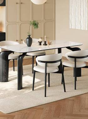 包邮大象腿餐桌原木黑色复古风实木岩板餐桌家用长方形桌子小户型