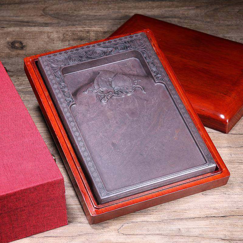 文博端砚福寿双全摆件带盖5寸至8寸宋坑天然原石肇书法用直销