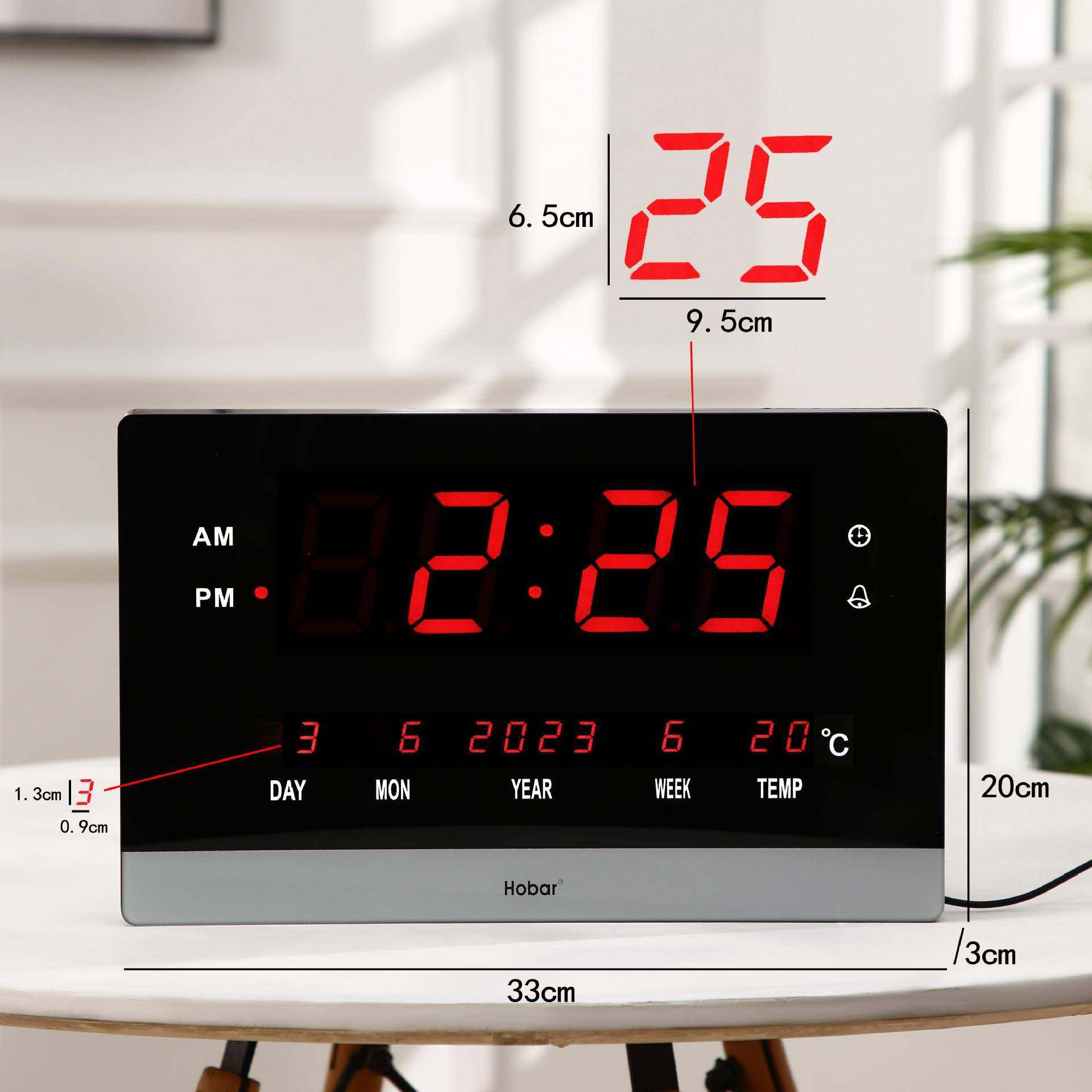 新款led夜光电子钟智能测温款客厅钟表多功能数显壁挂钟万年