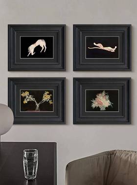 黑色编织纹法式现代客厅书房装饰画美式复古新中式软装壁画常玉挂