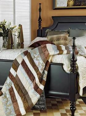 美克美家全实木床法式复古简约手绘双人主卧家具黑色高端柱子婚床