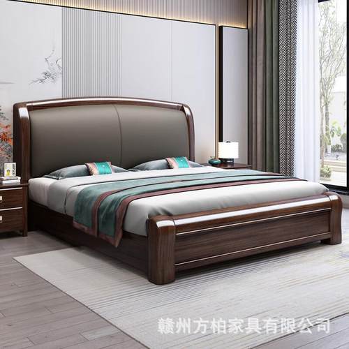 实木床1米8新中式轻奢紫金檀木双人床主卧真皮软包简约储物床2米