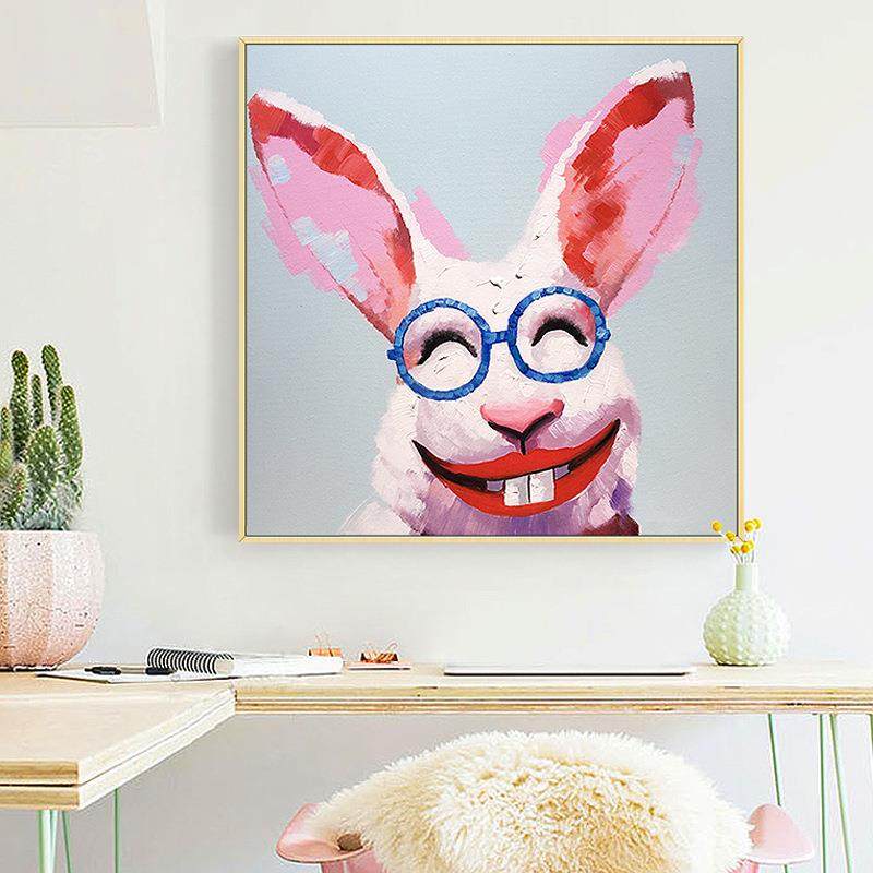 纯手绘油画卡通动物装饰画大幅走廊书房客厅挂画现代走廊过道挂画