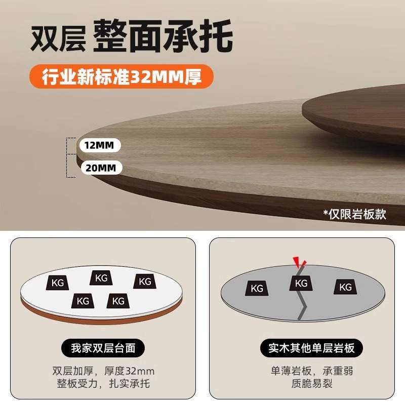 法式复古德利丰岩板餐桌2025新款家用圆桌哑光小户型实木圆形餐桌
