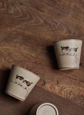 1VPR手绘雪雀杯情侣茶杯纯手工主人杯风品茗杯