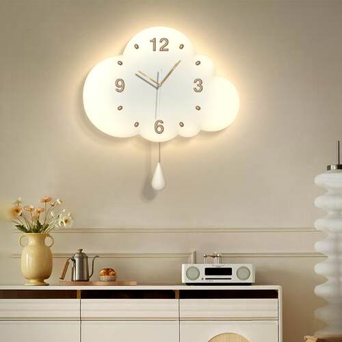 奶油风云朵摇摆静音挂钟客厅家用创意时钟挂墙餐厅装饰挂表壁画灯