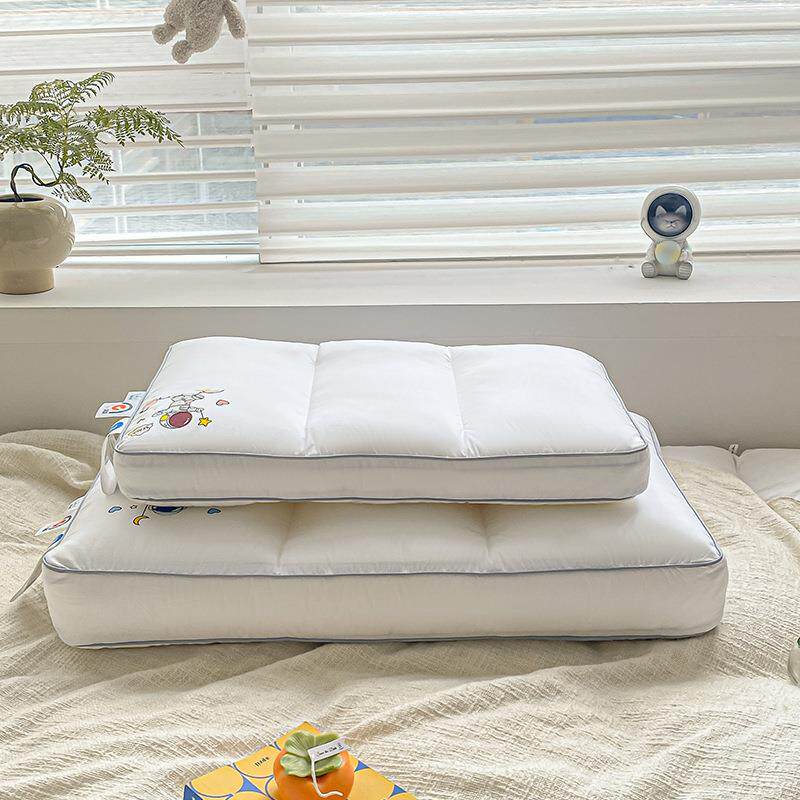 类羽绒幼儿园小学生枕芯儿童卡通单人全棉100支12度护颈枕可水洗