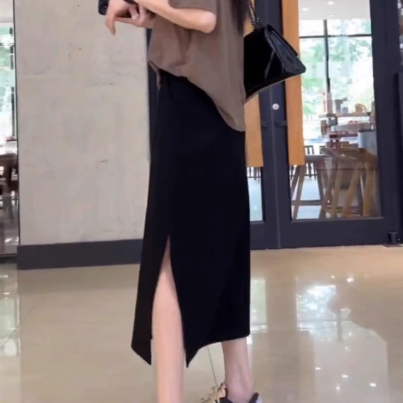 300斤大码高腰半身裙女夏季200斤胖mm弹力显瘦中长款开叉A字裙子