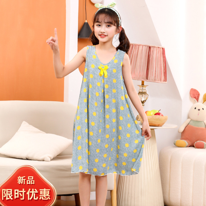 女童连衣裙夏季儿童裙子夏装家居服睡裙棉绸中大童公主裙女孩睡衣