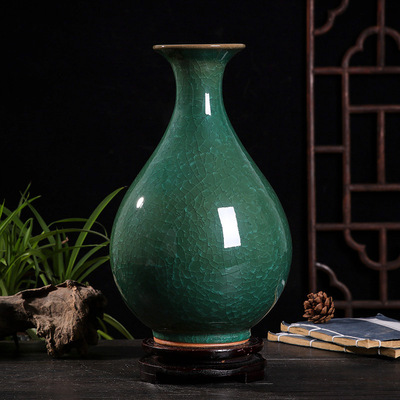 景德镇玉冰片插花花瓶电视柜瓷器中式仿古工艺装饰品家居办公摆件